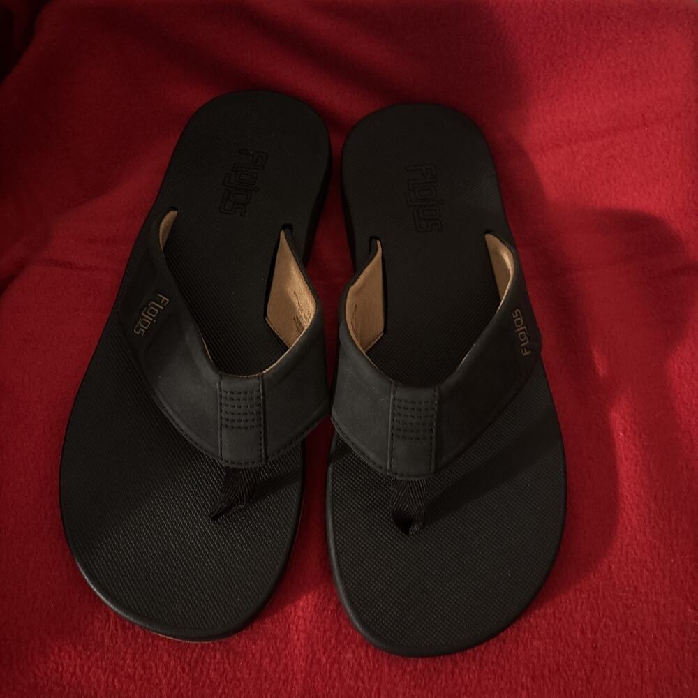 Flojos Men's Memory Foam Sandals Flip Flops size 12 Black new